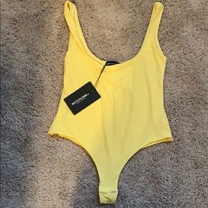 Prettylittlething yellow square neck bodysuit